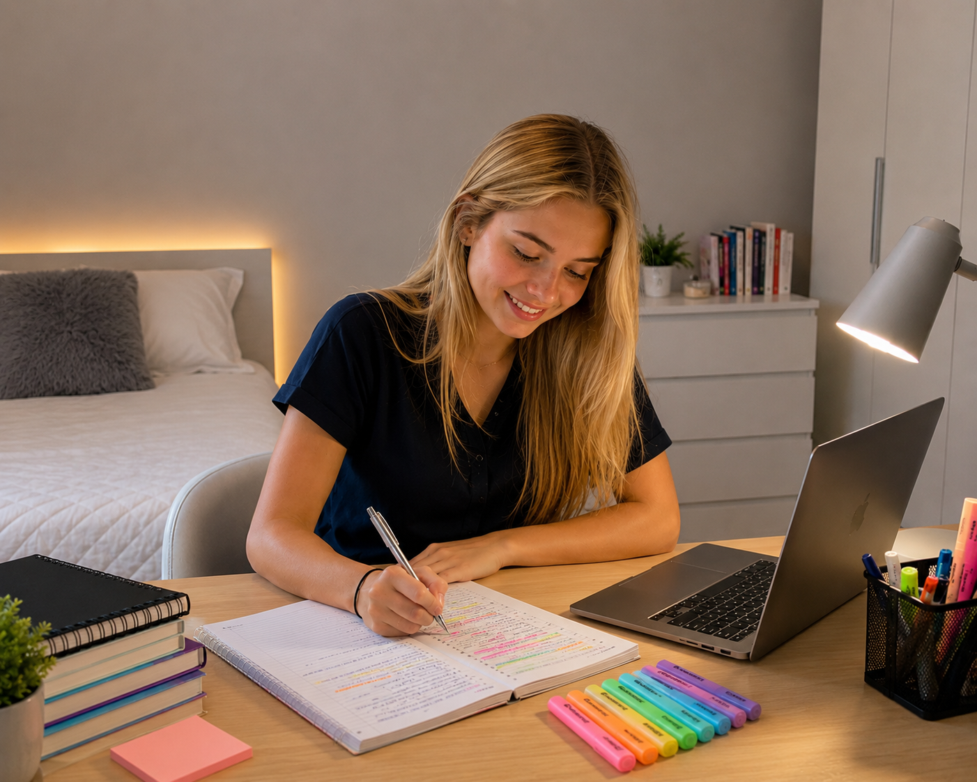 Jovem motivado estudando com organiza&ccedil;&atilde;o